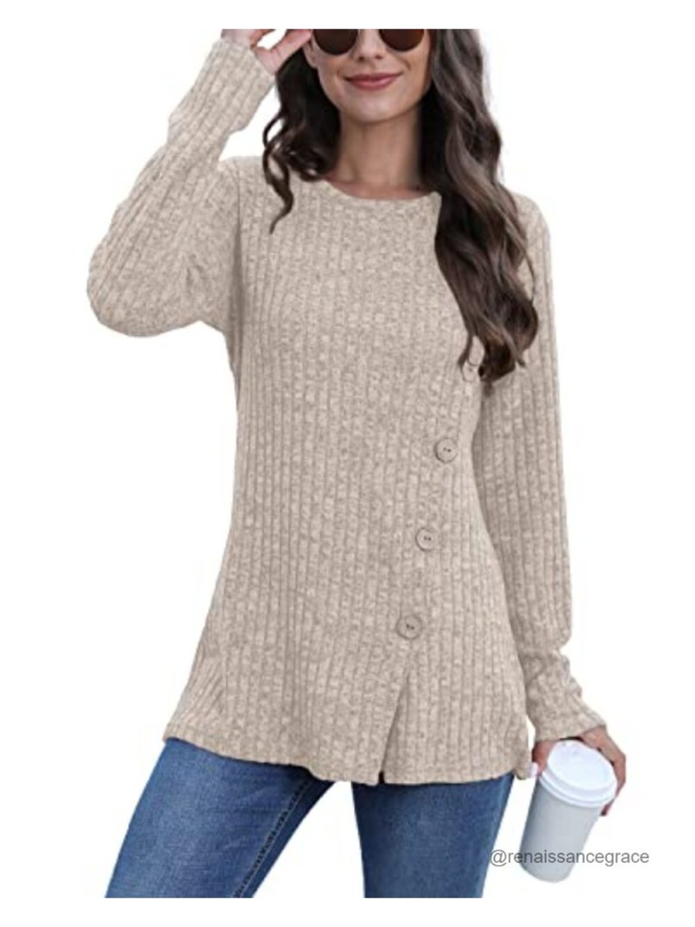 Womens Long Sleeve Crew Neck Lightweight Sweater Loose Casual Tunic Top - Picture 2 of 6